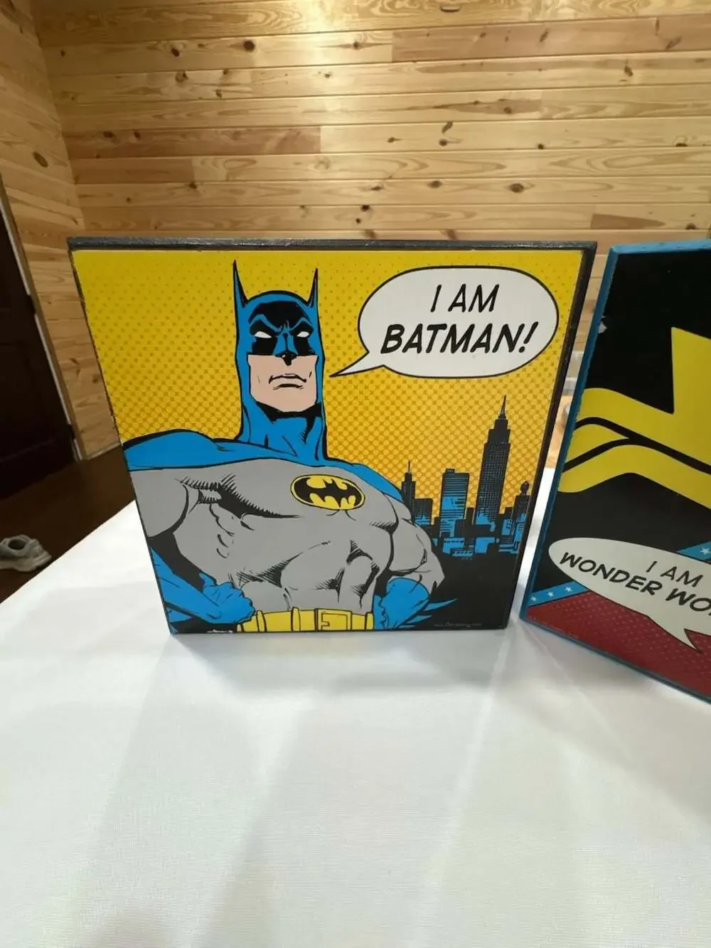 Open Road Brands DC Comics Batman and Wonder Woman Pop Art Wood Box Signs Set